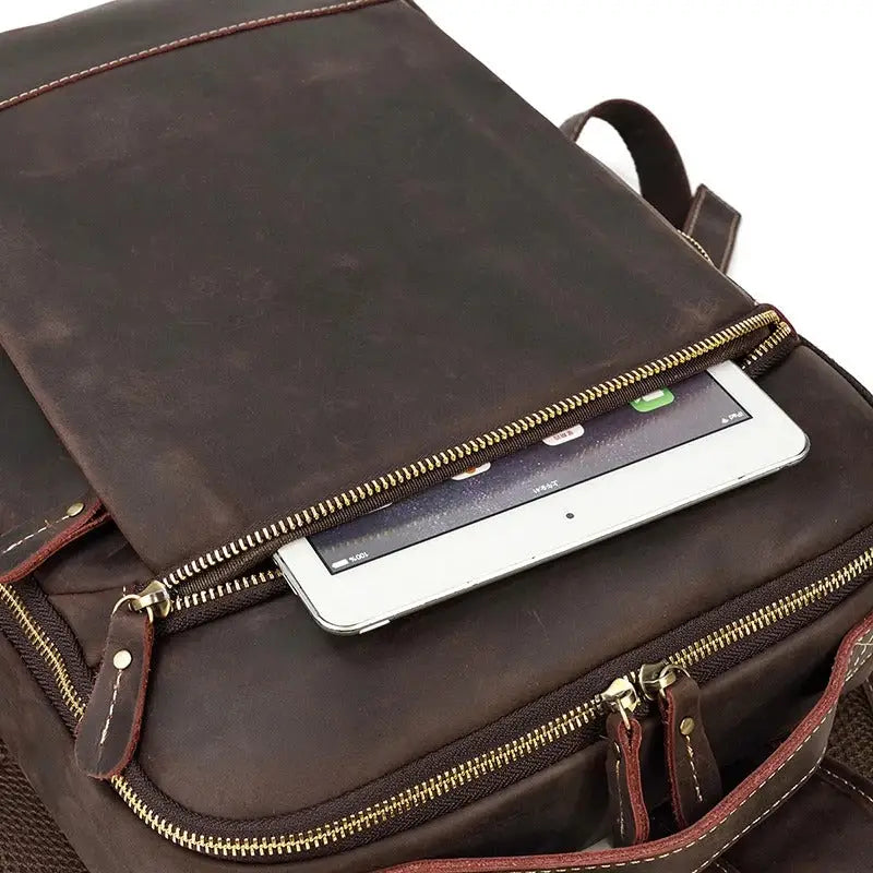 Men’s Brown Vintage Leather Backpack – Slim Everyday Carry