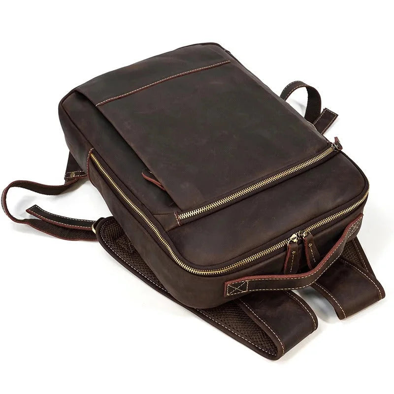 Men’s Brown Vintage Leather Backpack – Slim Everyday Carry