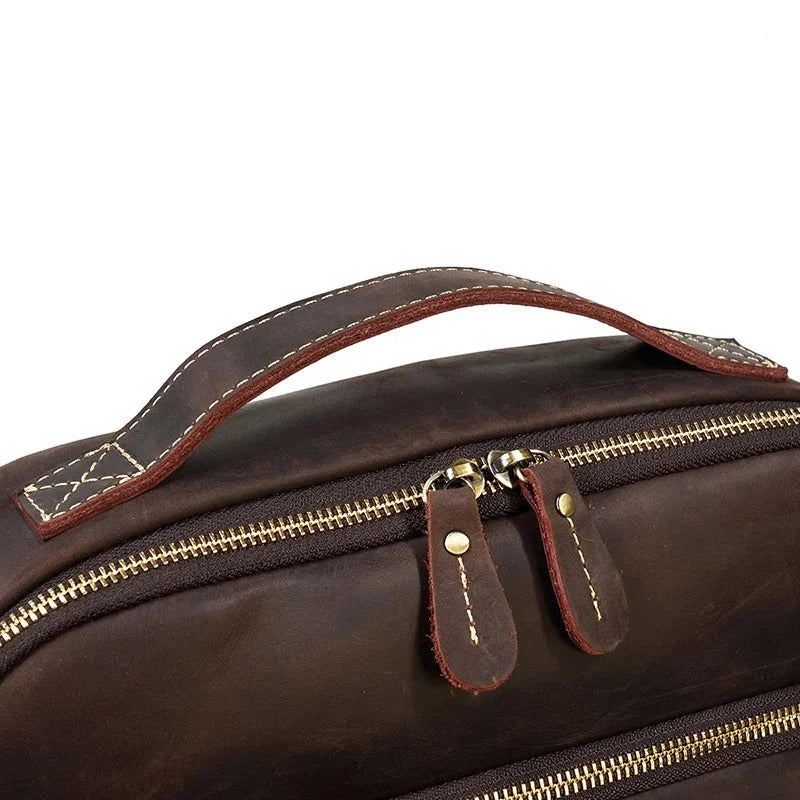Men’s Brown Vintage Leather Backpack – Slim Everyday Carry