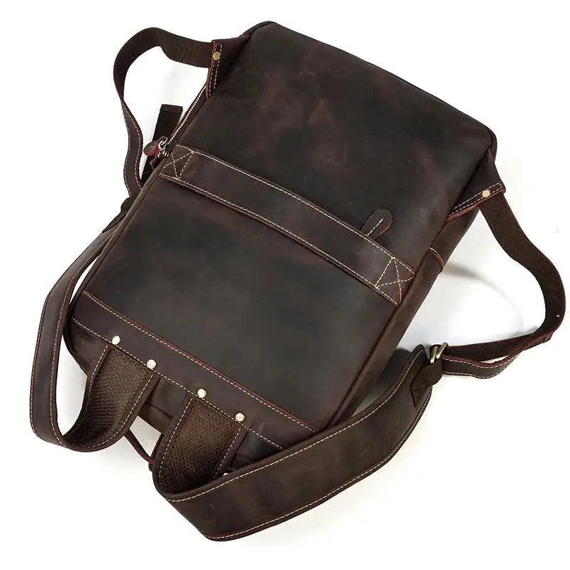Men’s Brown Vintage Leather Backpack – Slim Everyday Carry