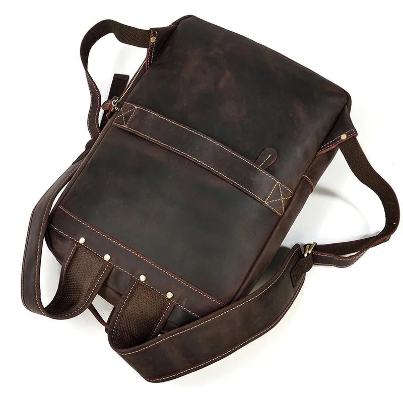 Men’s Brown Vintage Leather Backpack – Slim Everyday Carry