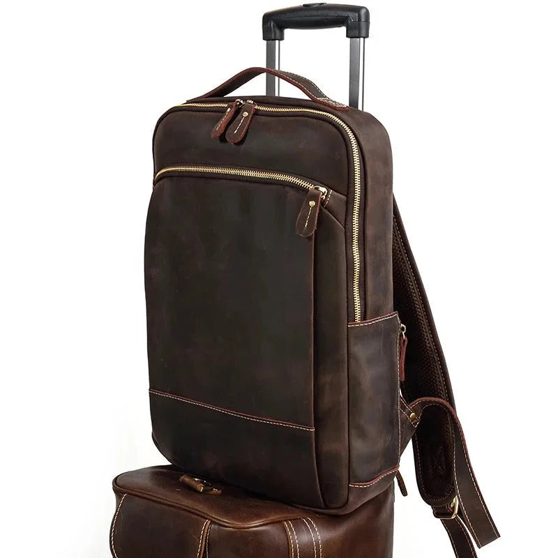 Men’s Brown Vintage Leather Backpack – Slim Everyday Carry