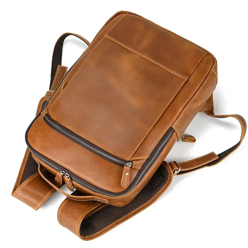 Men’s Brown Vintage Leather Backpack – Slim Everyday Carry