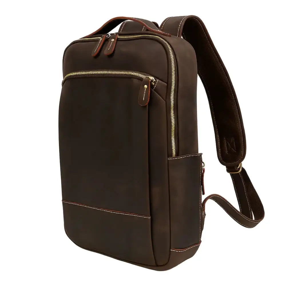 Men’s Brown Vintage Leather Backpack – Slim Everyday Carry - Dark brown