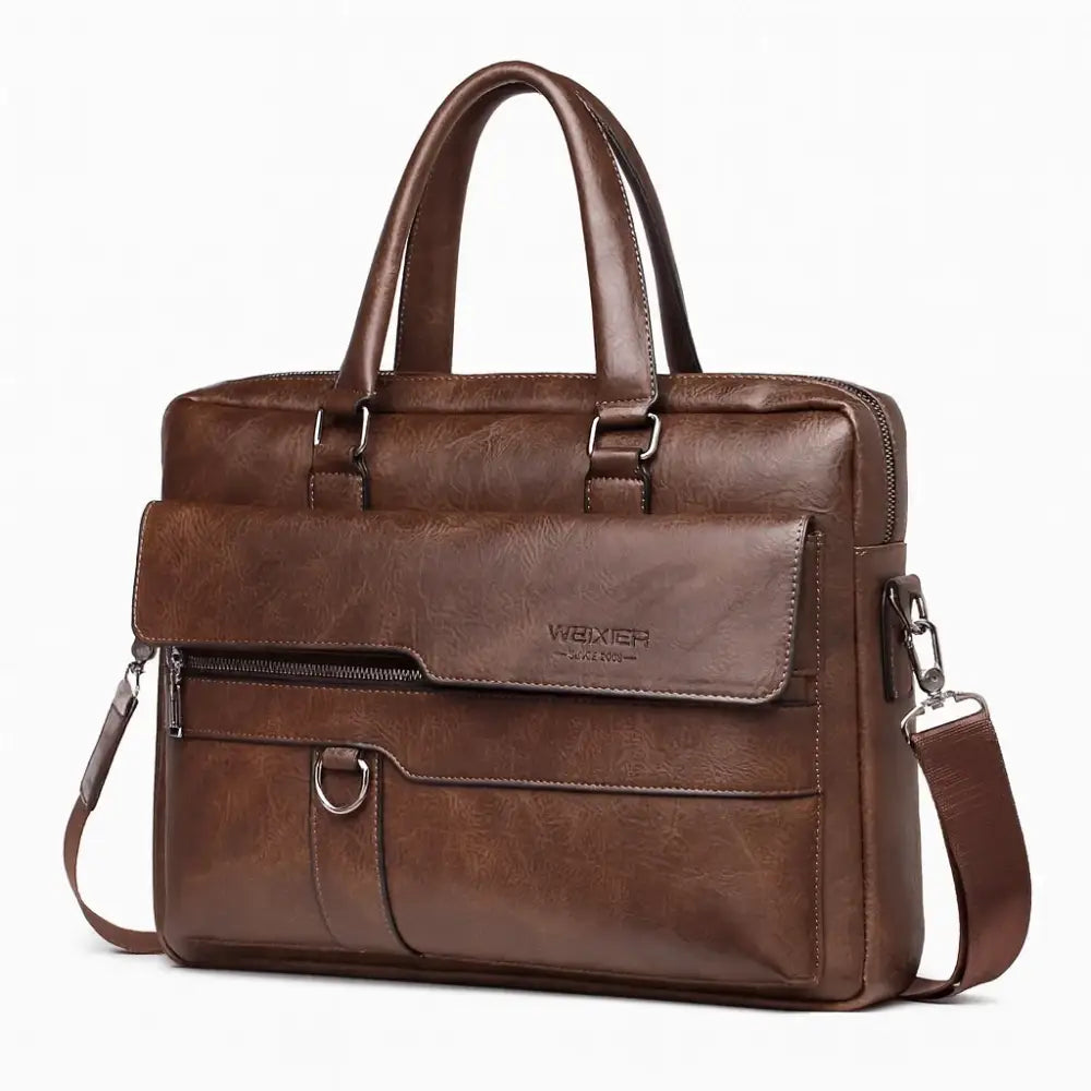 Men’s Business Briefcase – 14 Inch Multi-Compartment Work Bag - Dark brown
