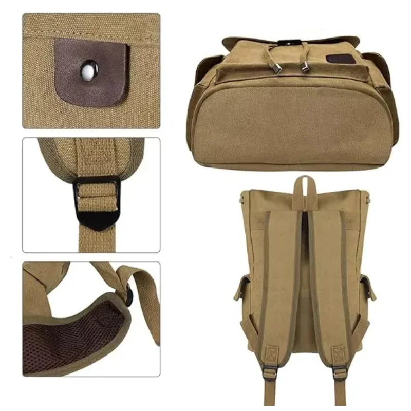 Men’s Canvas Backpack - 18L Vintage Flap-Top Daypack