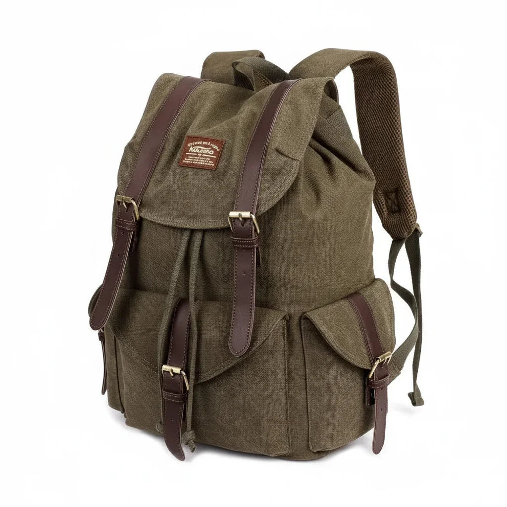 Men’s Canvas Backpack - Vintage Buckle Flap Rucksack