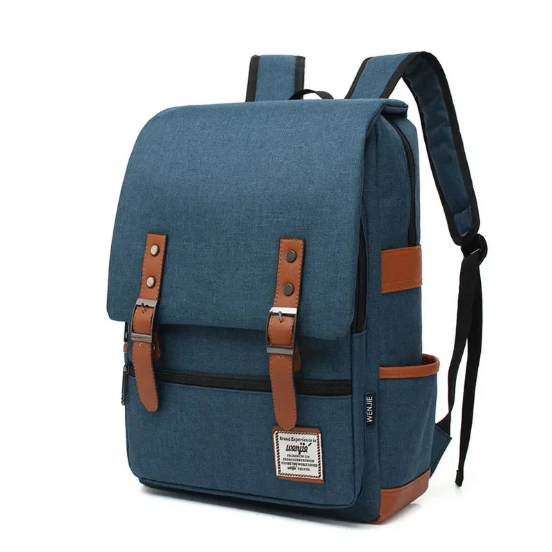 Slim Canvas Commuter Daypack - 17L Two-Buckle Flap Backpack - Blue