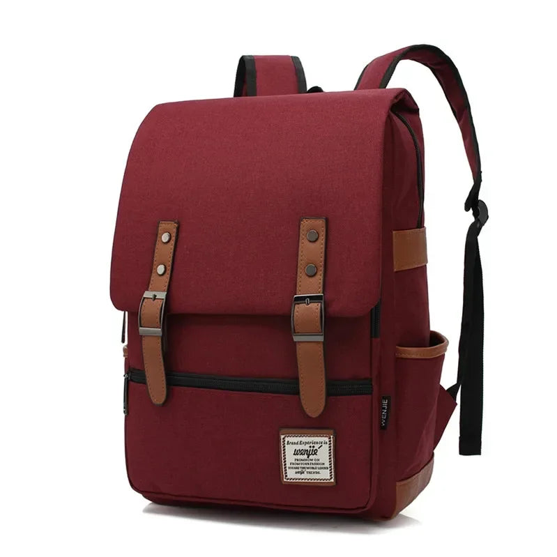 Slim Canvas Commuter Daypack - 17L Two-Buckle Flap Backpack - Burgundy