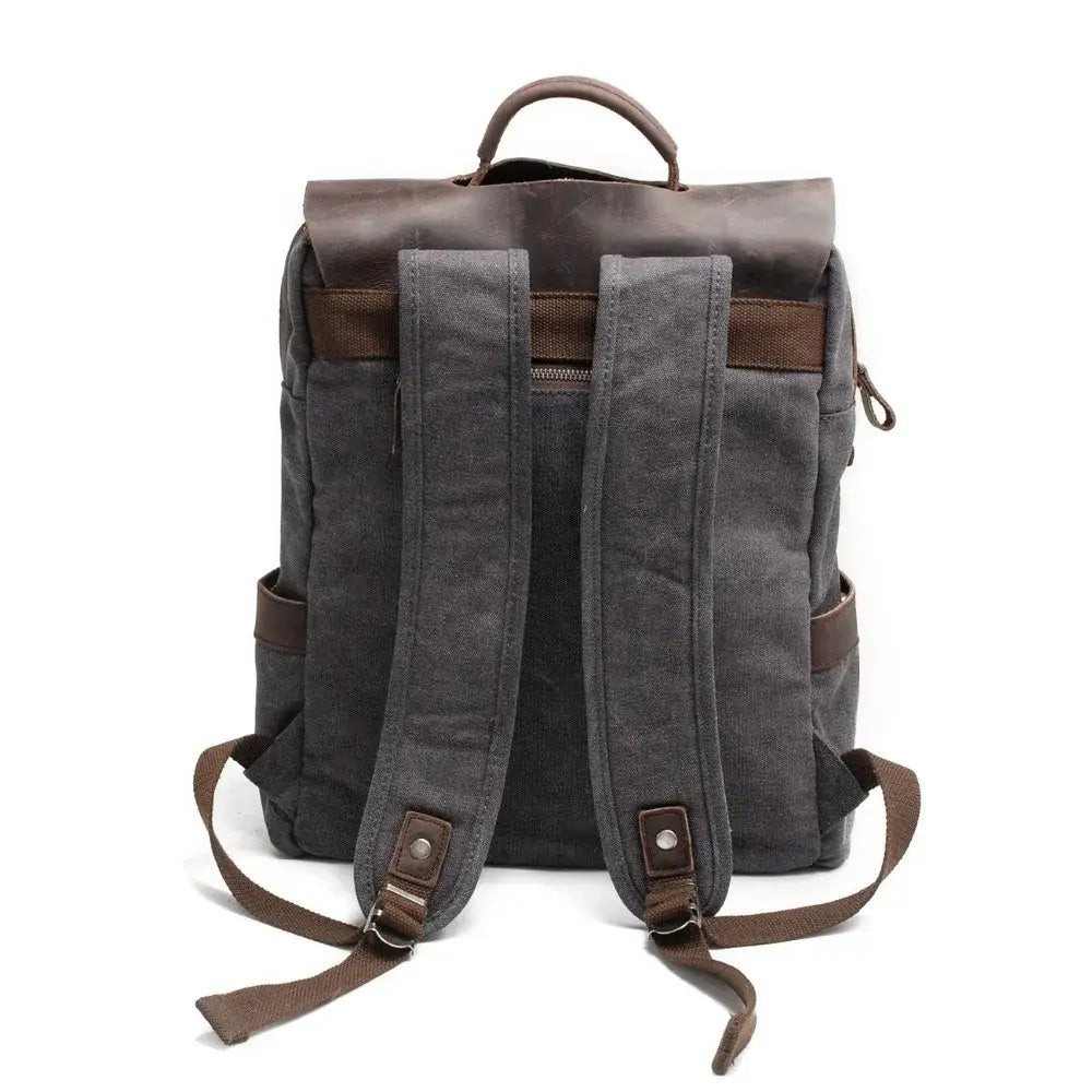 Men’s Canvas Backpack – Vintage Leather Flap Daypack