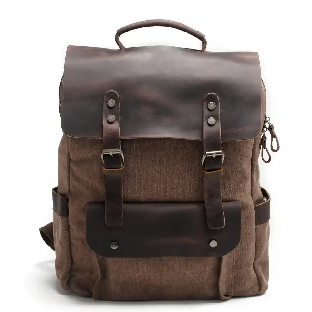 Men’s Canvas Backpack – Vintage Leather Flap Daypack
