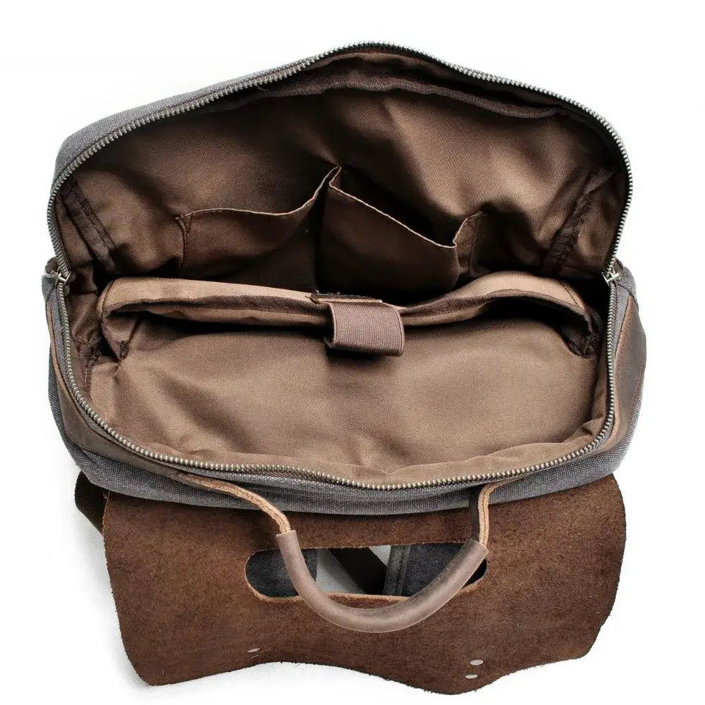 Men’s Canvas Backpack – Vintage Leather Flap Daypack