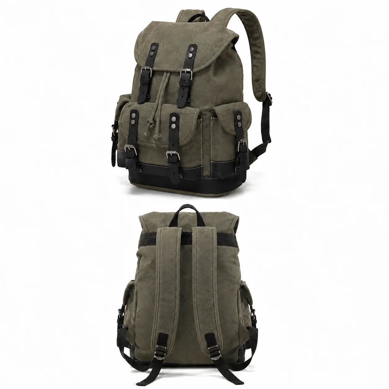 Men’s Canvas Backpack - Vintage Leather Trim Rucksack