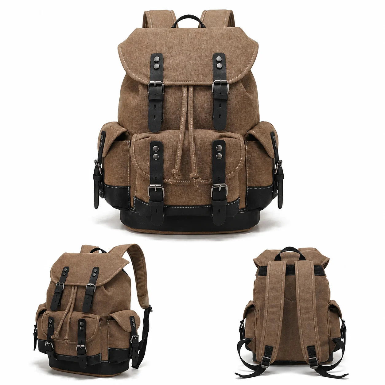 Men’s Canvas Backpack - Vintage Leather Trim Rucksack