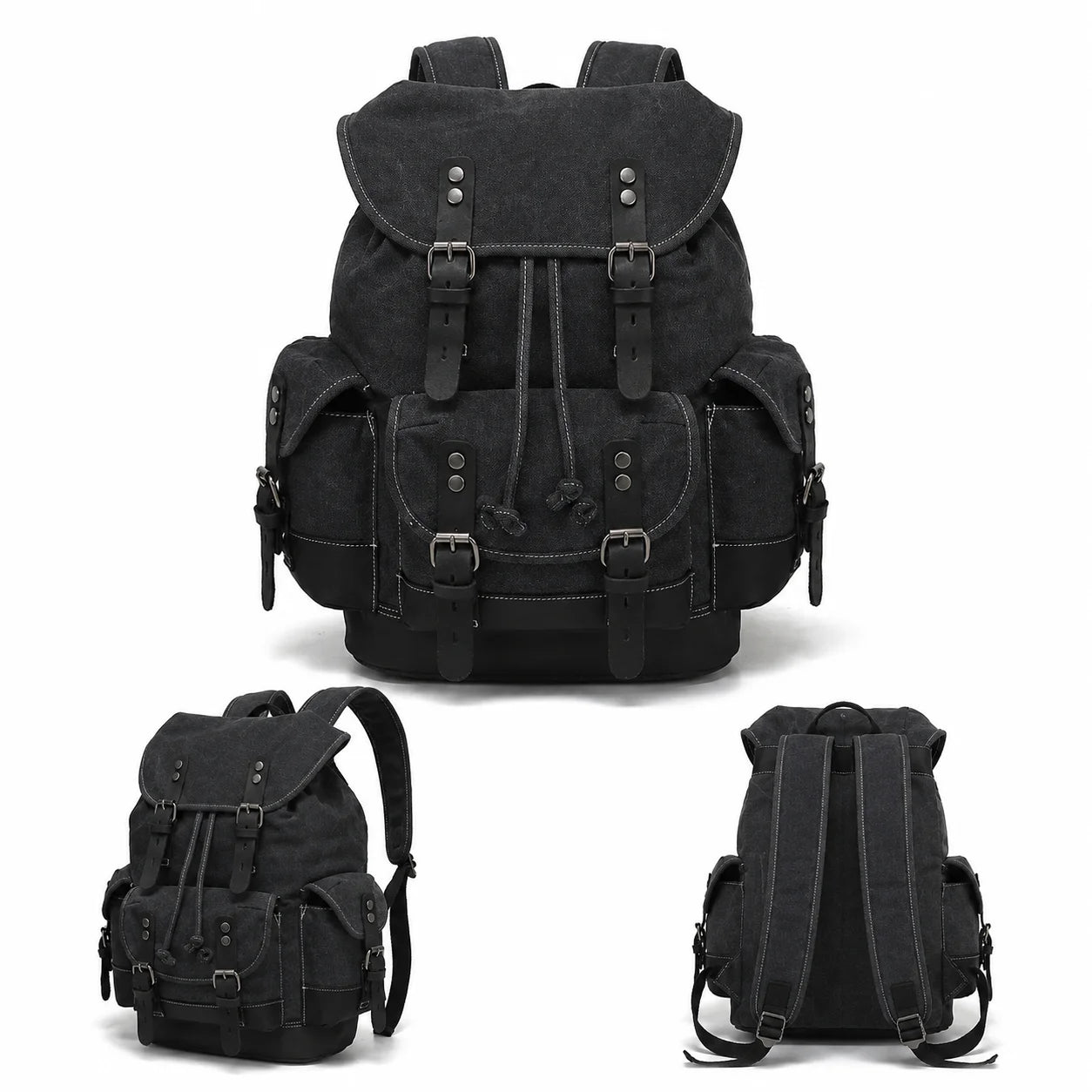 Men’s Canvas Backpack - Vintage Leather Trim Rucksack