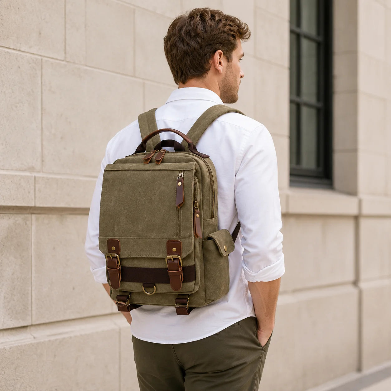 Men’s Canvas Backpack - Vintage Multi-Carry Rucksack