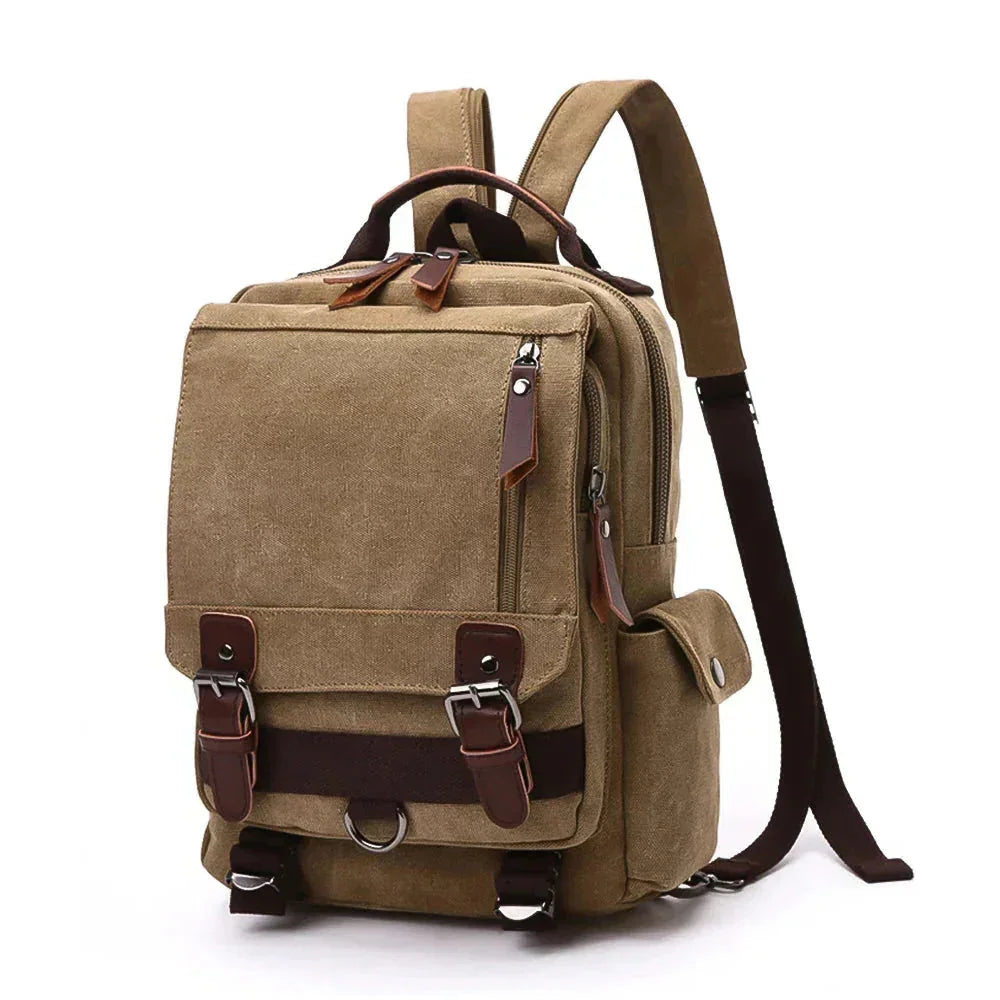 Men’s Canvas Backpack - Vintage Multi-Carry Rucksack - Camel