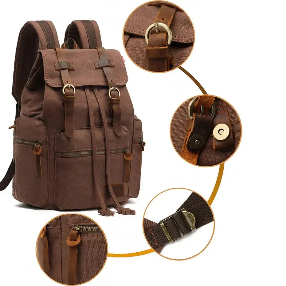 Men’s Canvas Backpack – Vintage Rucksack with Laptop Sleeve