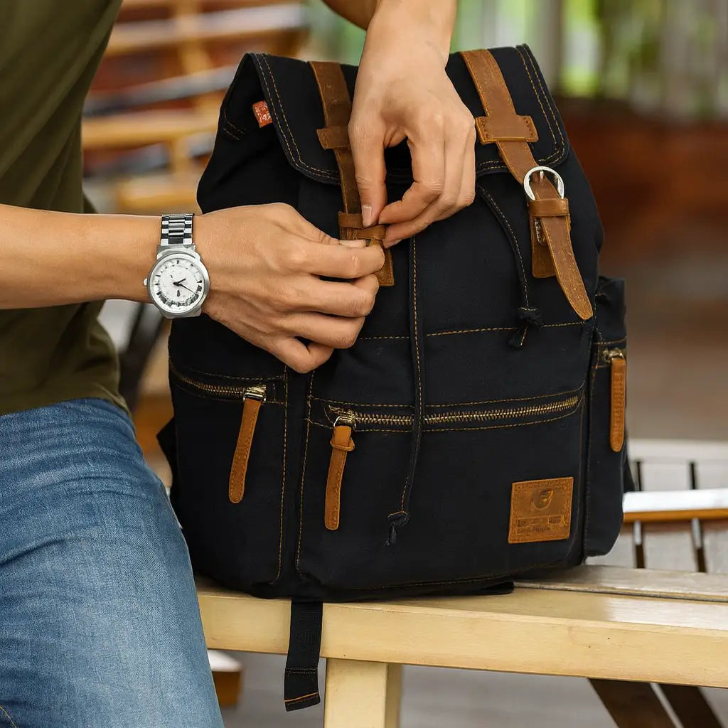 Men’s Canvas Backpack – Vintage Rucksack with Laptop Sleeve