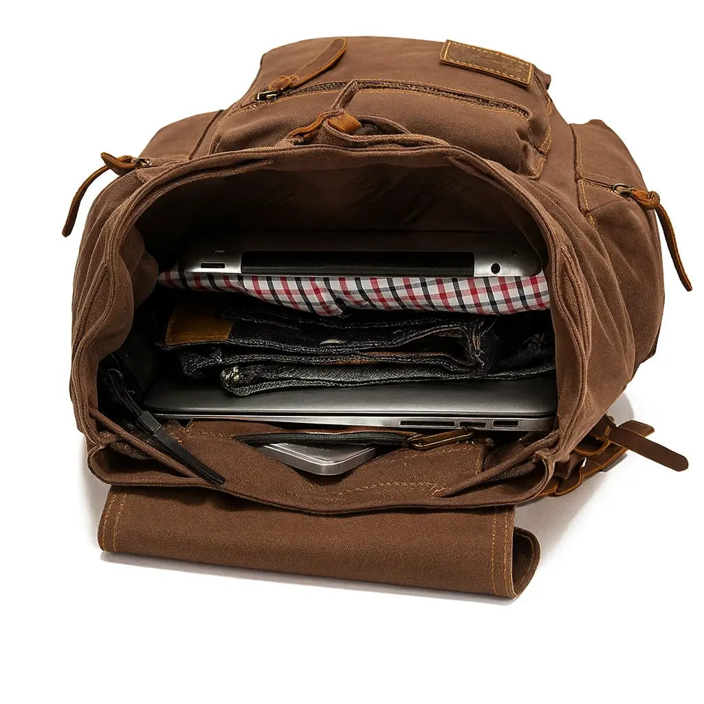 Men’s Canvas Backpack – Vintage Rucksack with Laptop Sleeve