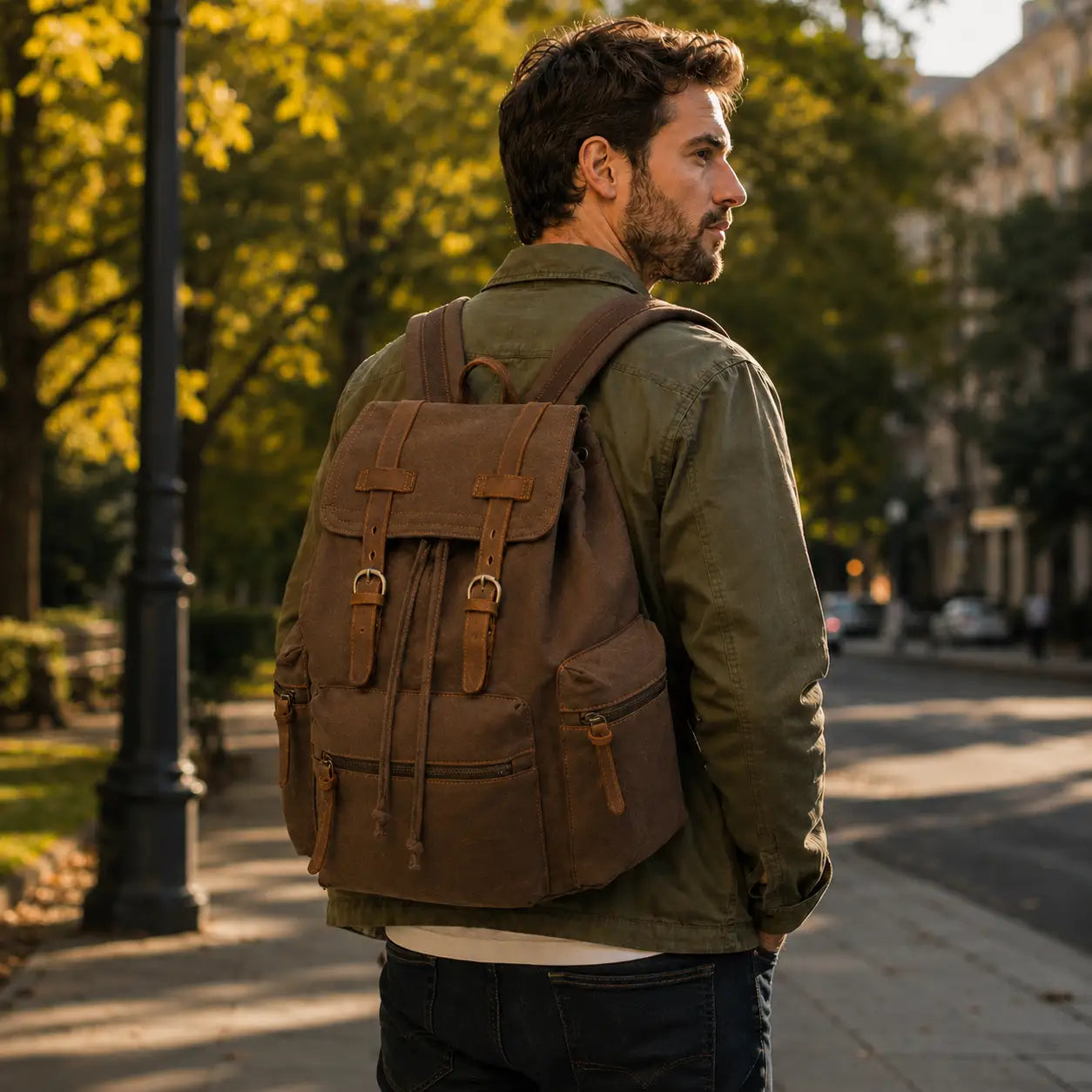 Men’s Canvas Backpack – Vintage Rucksack with Laptop Sleeve