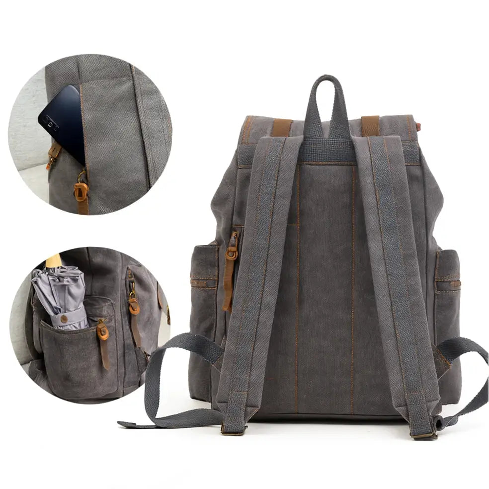 Men’s Canvas Backpack – Vintage Rucksack with Laptop Sleeve