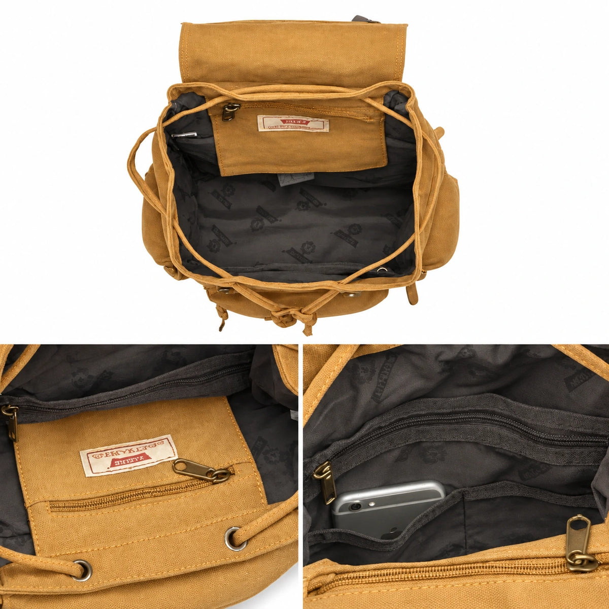 Mens canvas backpack vintage camel