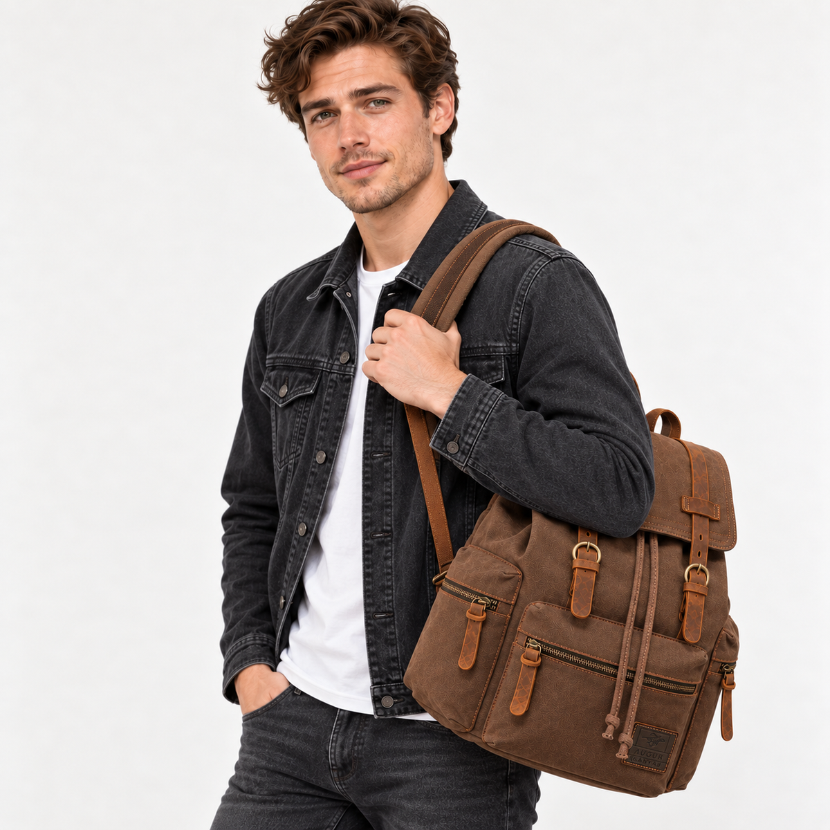 Men's Canvas Backpack – Vintage Rucksack with Laptop Sleeve