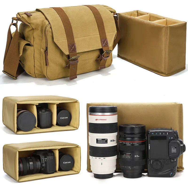 Men’s Canvas Camera Messenger Bag - Removable Insert