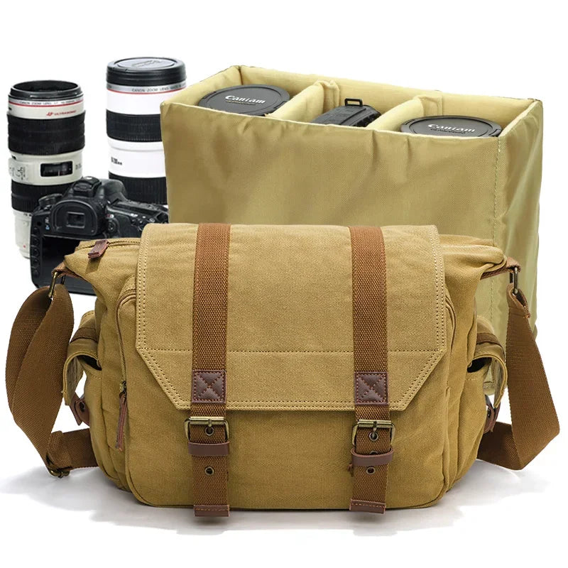 Men’s Canvas Camera Messenger Bag - Removable Insert