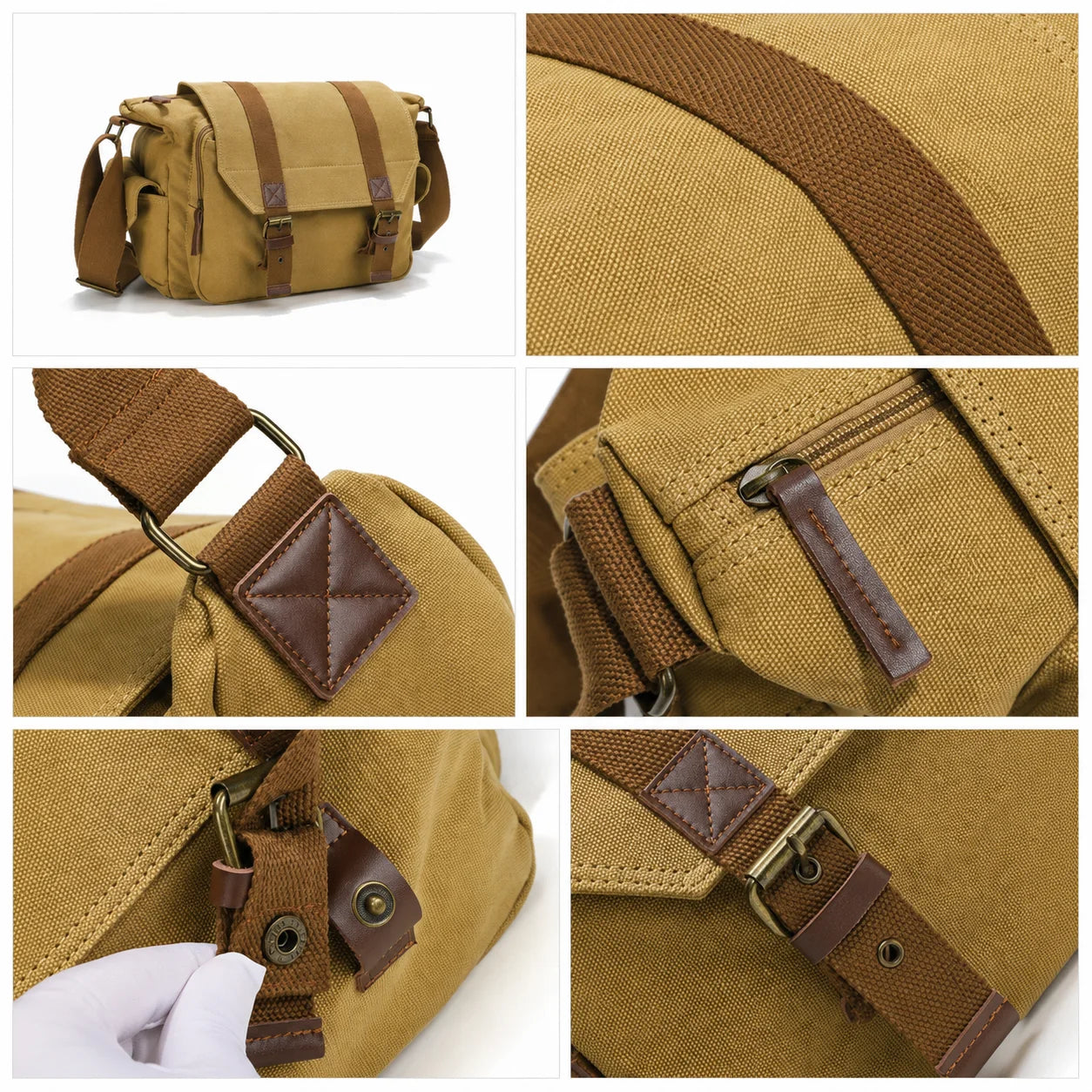 Men’s Canvas Camera Messenger Bag - Removable Insert