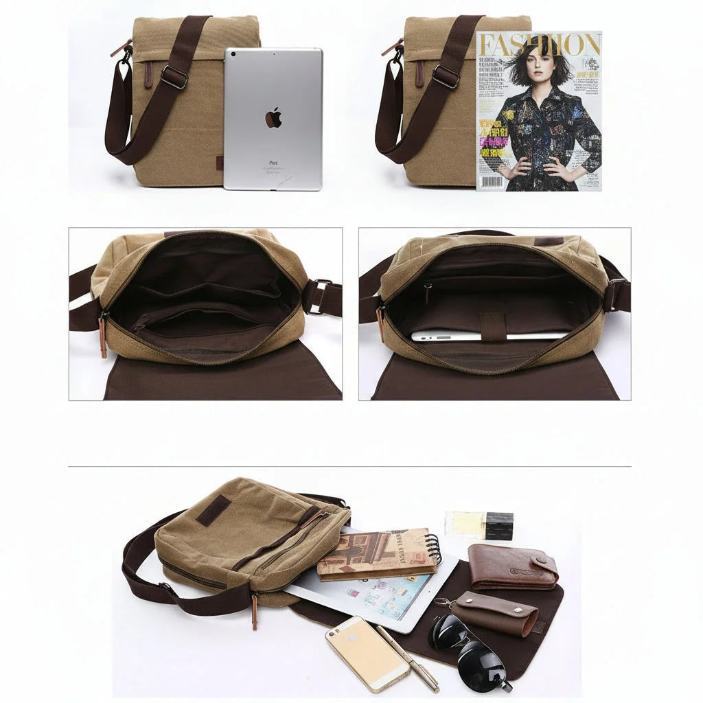 Men’s Canvas Crossbody Bag - Adjustable Strap Shoulder Bag