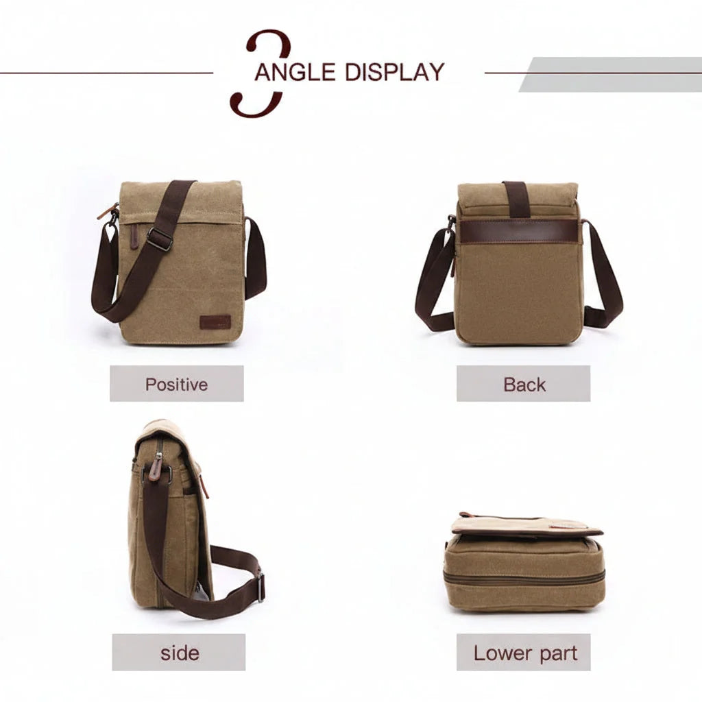 Men’s Canvas Crossbody Bag - Adjustable Strap Shoulder Bag