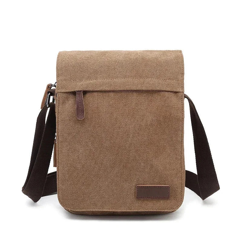 Men’s Canvas Crossbody Bag - Adjustable Strap Shoulder Bag - Brown