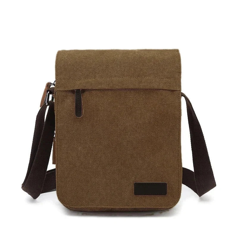 Men’s Canvas Crossbody Bag - Adjustable Strap Shoulder Bag - Brown