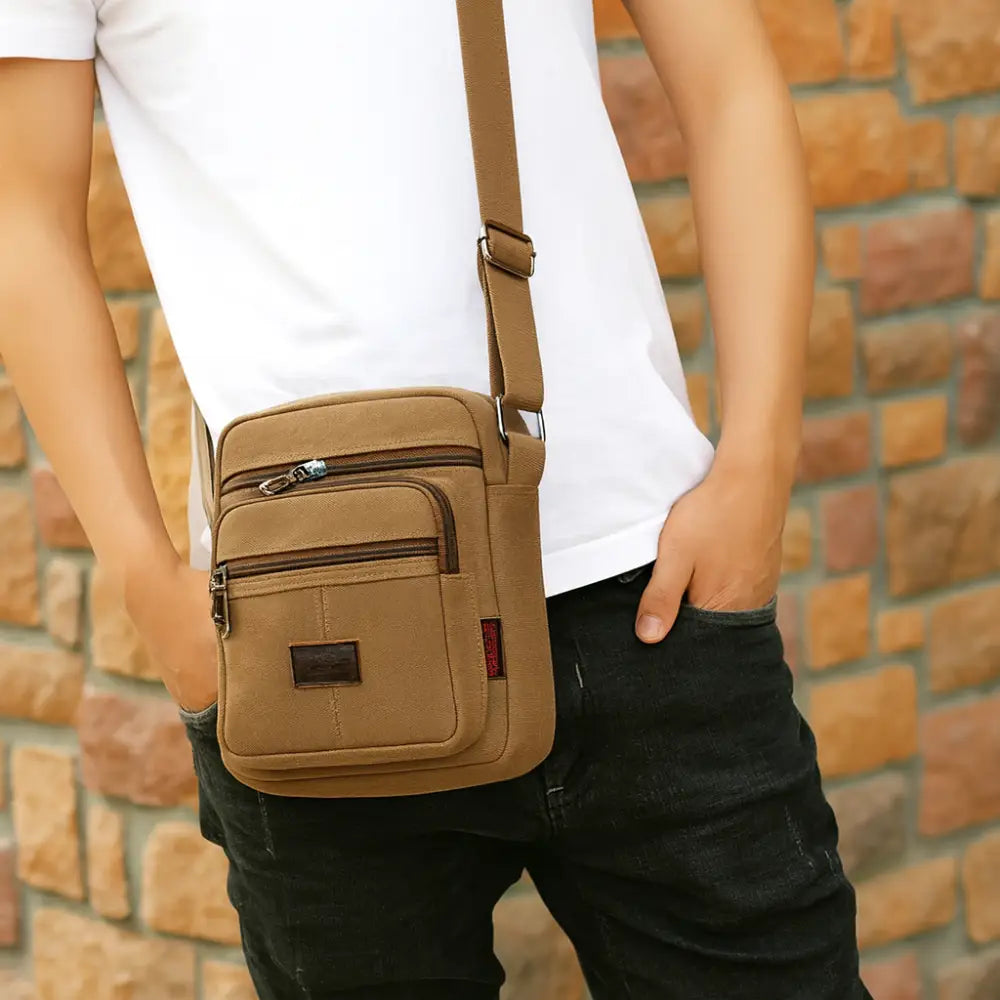 Men’s Canvas Crossbody Bag – Compact Everyday Shoulder Bag