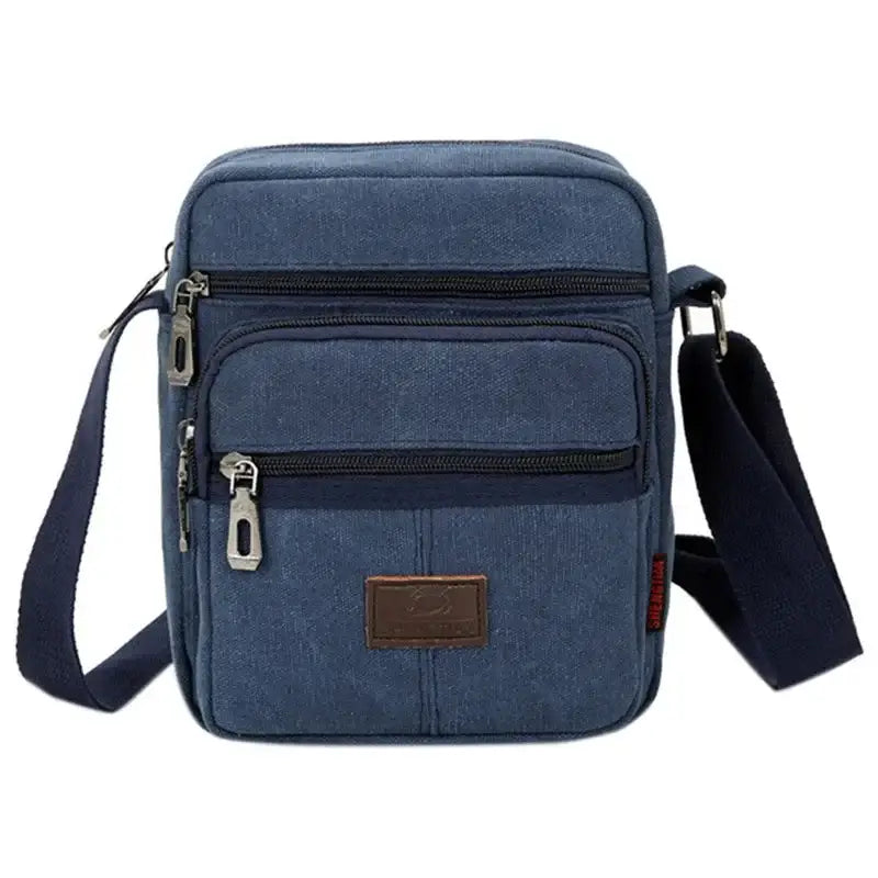 Men’s Canvas Crossbody Bag – Compact Everyday Shoulder Bag - Bleu
