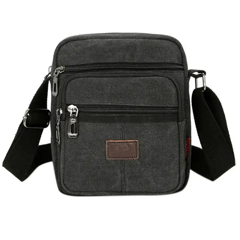 Men’s Canvas Crossbody Bag – Compact Everyday Shoulder Bag - Gris foncé