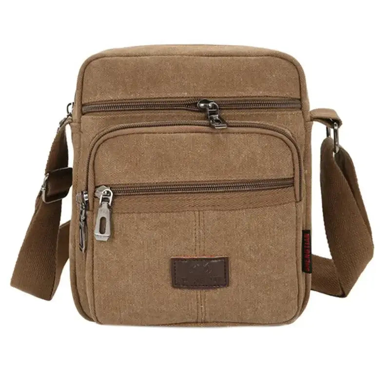 Men’s Canvas Crossbody Bag – Compact Everyday Shoulder Bag - Marron