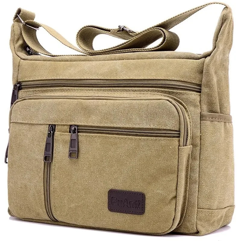 Men’s Canvas Crossbody Bag - Multi-Pocket Shoulder Bag