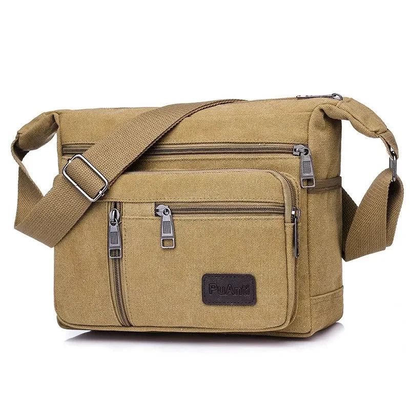 Men’s Canvas Crossbody Bag - Multi-Pocket Shoulder Bag
