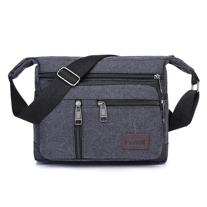 Men’s Canvas Crossbody Bag - Multi-Pocket Shoulder Bag - Black