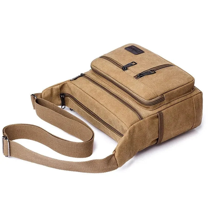 Men’s Canvas Crossbody Bag - Multi-Pocket Shoulder Bag