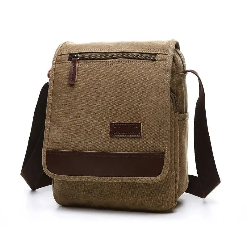 Men’s Canvas Crossbody Bag with Flap – Vintage Everyday Shoulder Bag - Camel / Moyenne