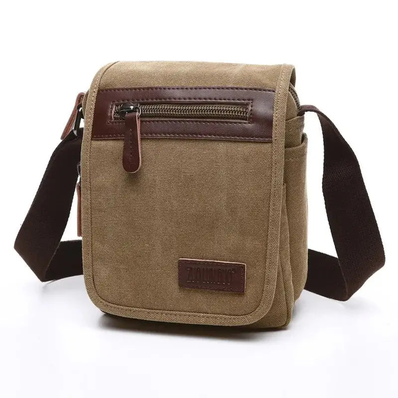 Men’s Canvas Crossbody Bag with Flap – Vintage Everyday Shoulder Bag - Camel / Petite