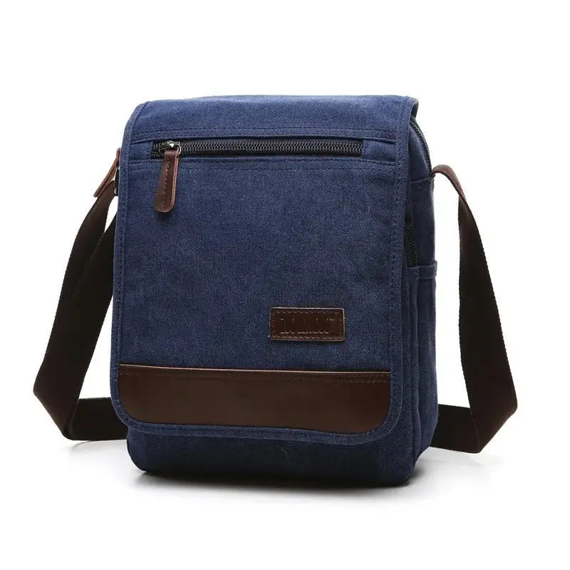 Men’s Canvas Crossbody Bag with Flap – Vintage Everyday Shoulder Bag - Bleu / Moyenne