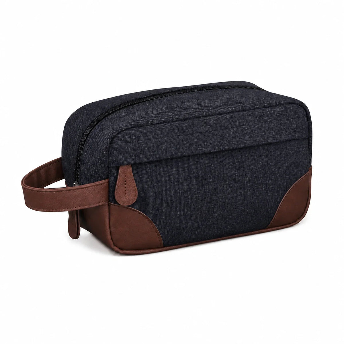 Men’s Canvas Dopp Kit - Travel Toiletry Bag with Brown Trim - Black