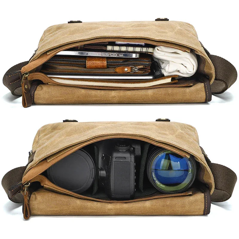 Men’s Canvas DSLR Camera Bag - Padded Lens Compartment