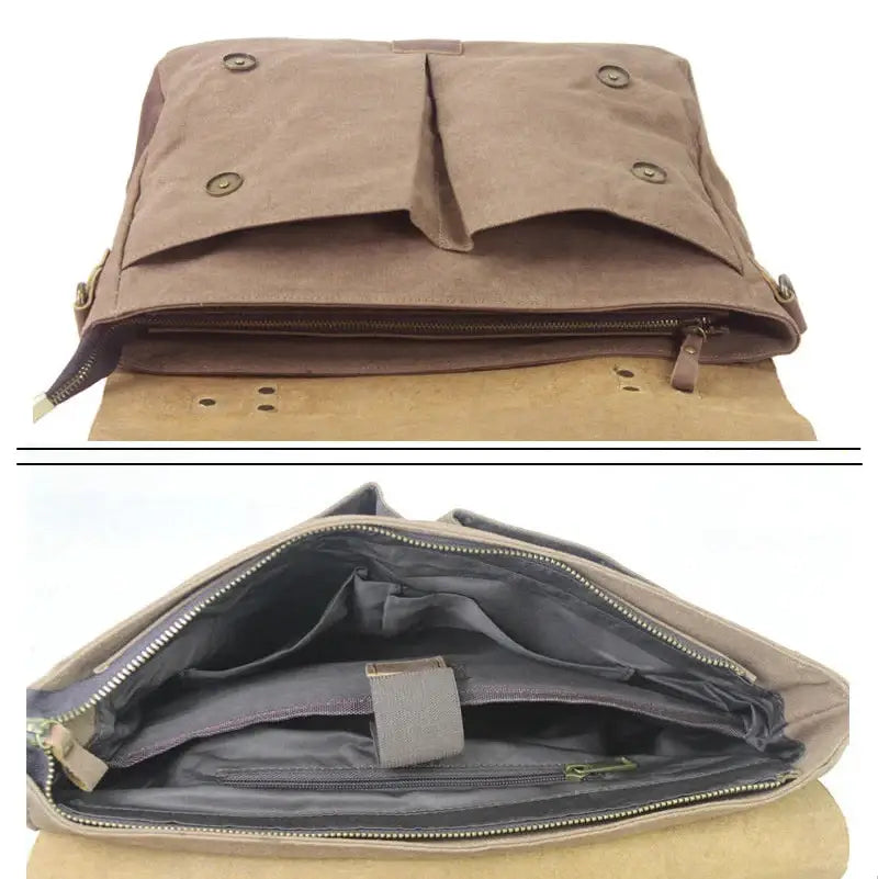 Men’s Canvas Leather Messenger Bag – Crazy Horse Business Bag