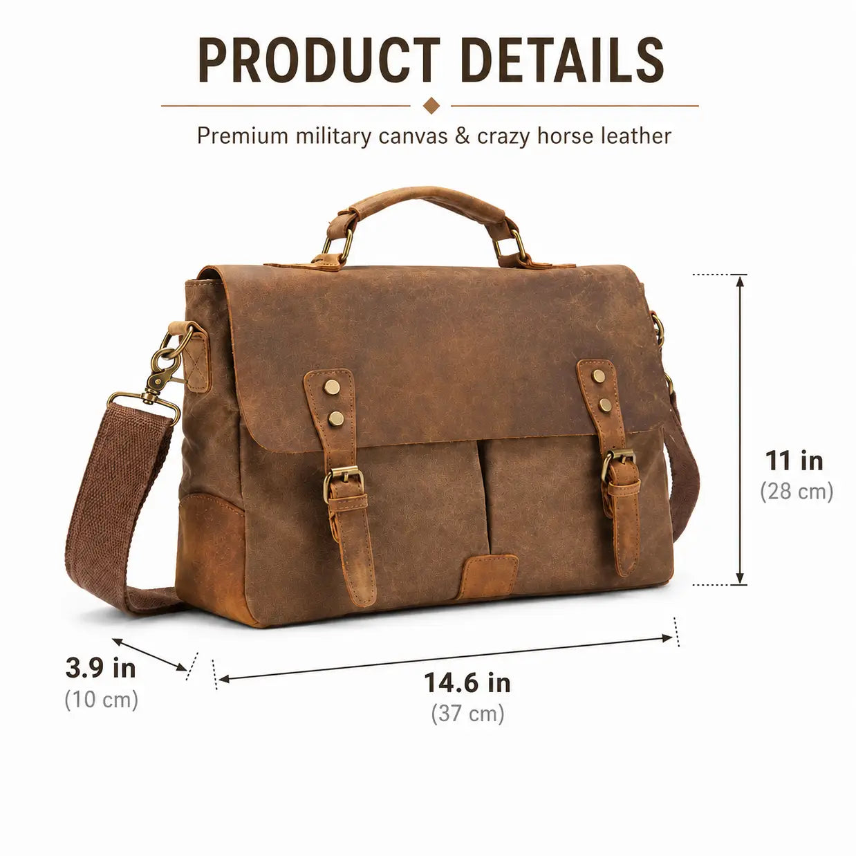 Men’s Canvas Leather Messenger Bag – Crazy Horse Business Bag